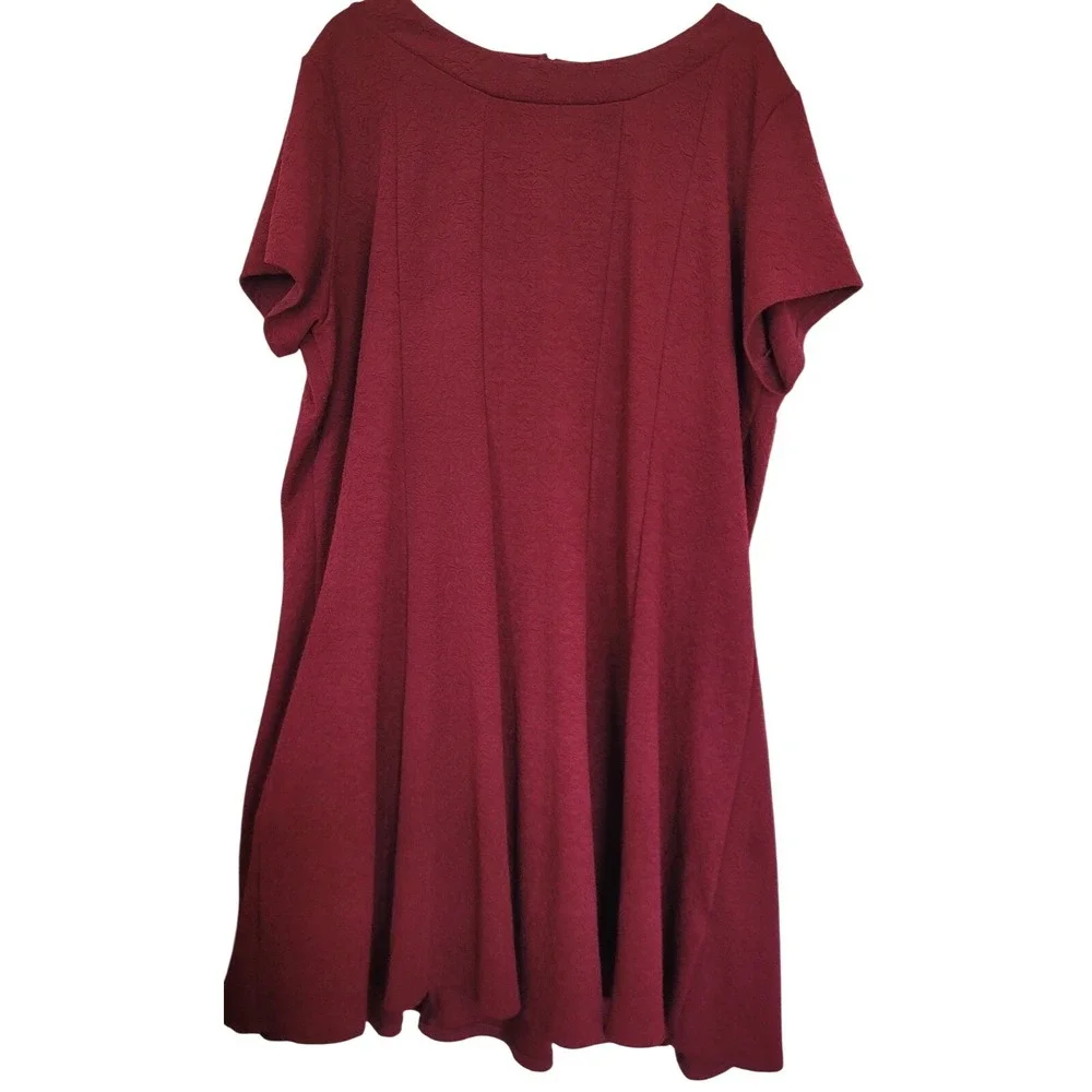 Avenue 26/28 Burgundy Fit &‎ Flare Knit Dress Textured Button V-Neck Long